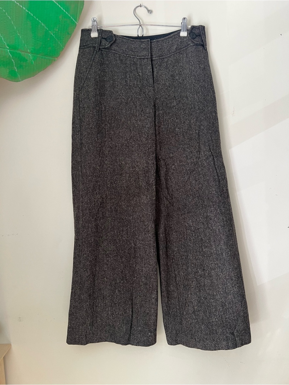 LOFT Wide-Leg Wool-Blend Trousers in Charcoal